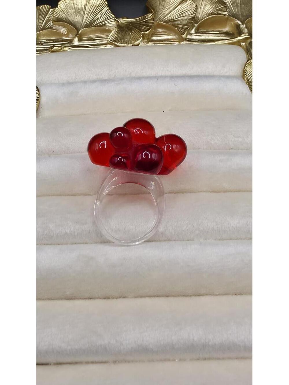Unique Red Bubble Resin Statement Ring - Picture 4 of 6